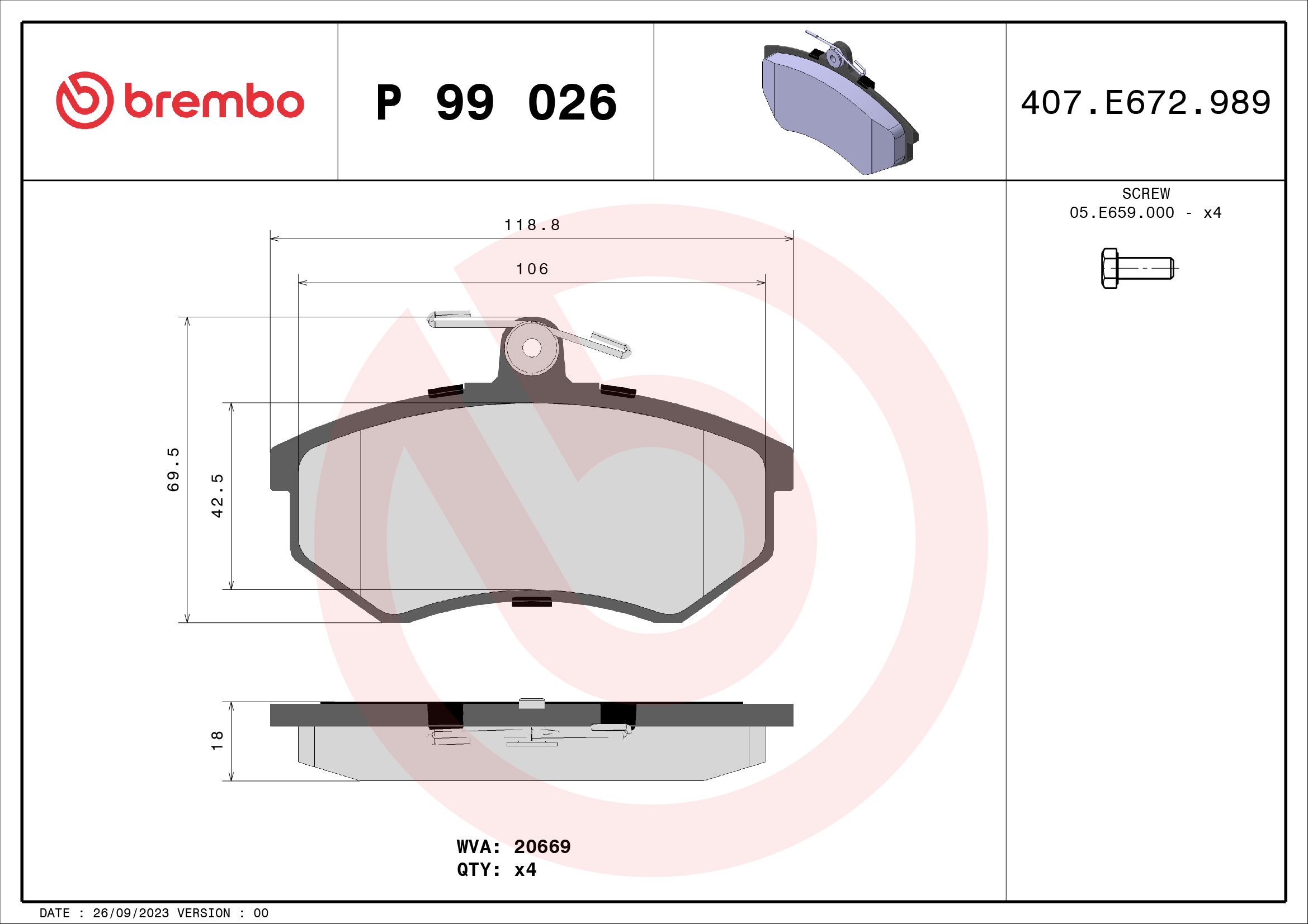 A.B.S. P 99 026 BREMBO Bremsbelagsatz, Scheibenbremse